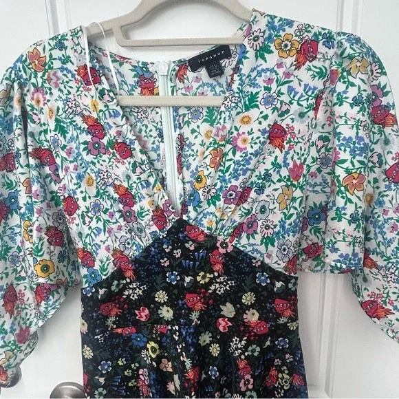 Topshop Floral Patchwork Midi Dress Size 2 - Picture 3 of 6